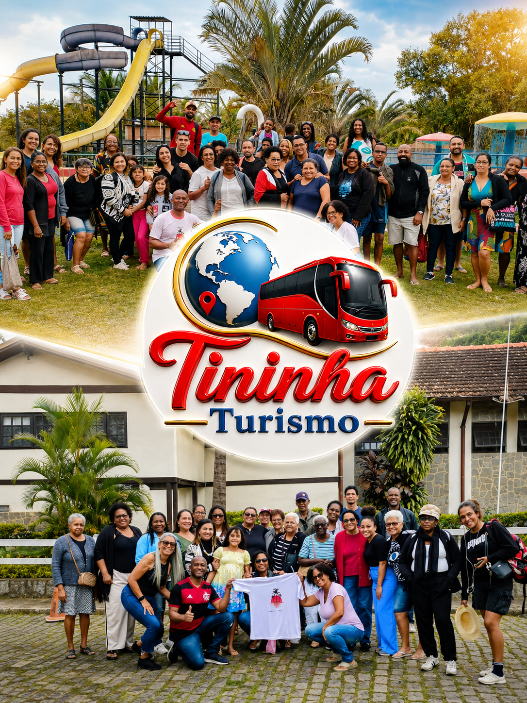Grupo de viajantes felizes da Tininha Turismo
